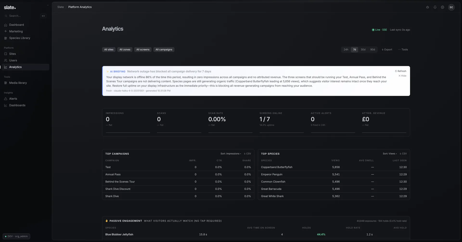 Analytics — AI briefing, KPIs and the top-campaigns table